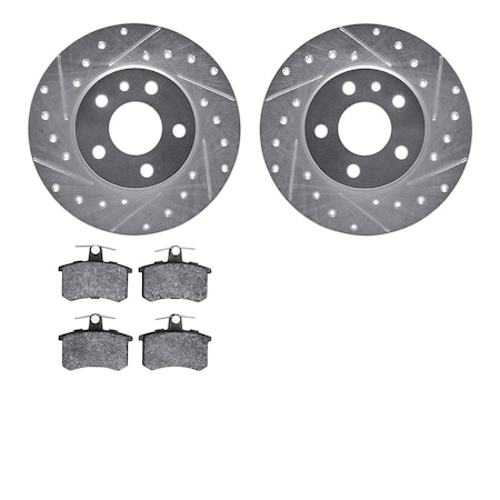 7602-16006, Rotors-Drilled And Slotted-Silver With 5000 Euro Ceramic Brake Pads, Zinc Coated